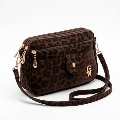 La Lion - Borsa borsetta donna a tracolla firmata gyoiamea nuova 5 tasche zip fantasia leopardata