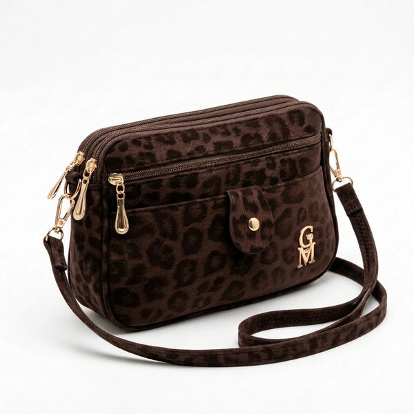 La Lion - Borsa borsetta donna a tracolla firmata gyoiamea nuova 5 tasche zip fantasia leopardata