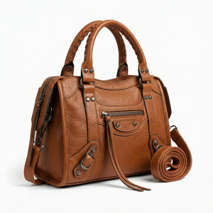 Borsa borsetta a bauletto biker zip borchie ciondolo donna sportiva rigida