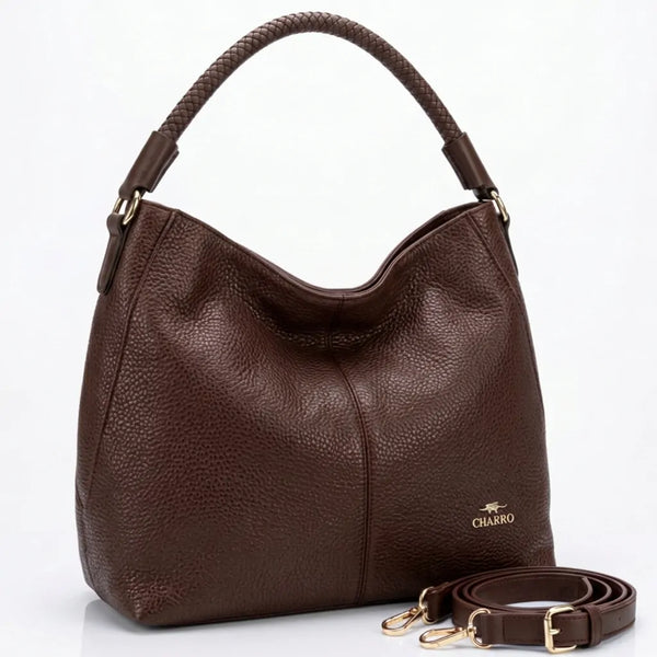 CHARRO - Borsa a Spalla Donna Beige in Pelle Morbida Borsa Hobo Grande con Tracolla monomanico
