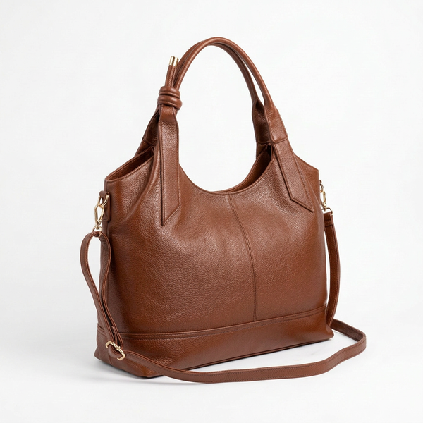 Borsa donna arrotondata con manici intrecciati e tracolla con nodo