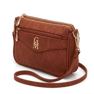 La Gaia - Borsa borsetta donna a tracolla firmata gyoiamea nuova 4 tasche zip effetto scamosciato camoscio simil pelle