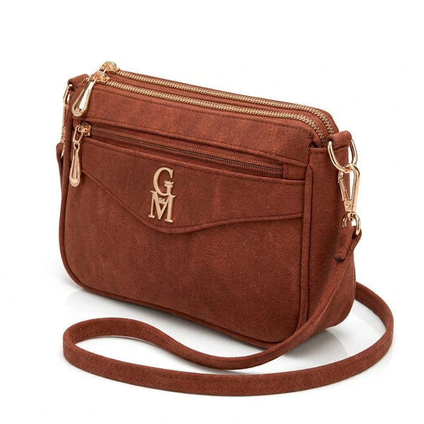 La Gaia - Borsa borsetta donna a tracolla firmata gyoiamea nuova 4 tasche zip effetto scamosciato camoscio simil pelle