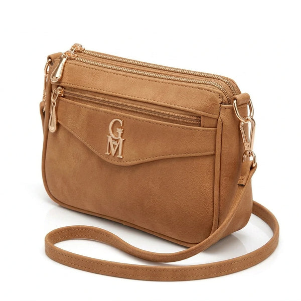 La Gaia - Borsa borsetta donna a tracolla firmata gyoiamea nuova 4 tasche zip effetto scamosciato camoscio simil pelle