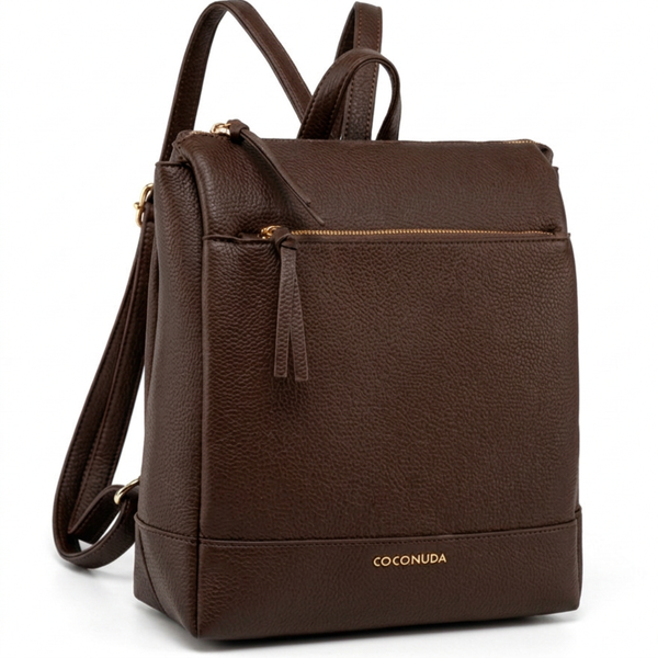COCONUDA - zaino eco pelle venata donna cuoio casual vintage multi tasche capiente cartella