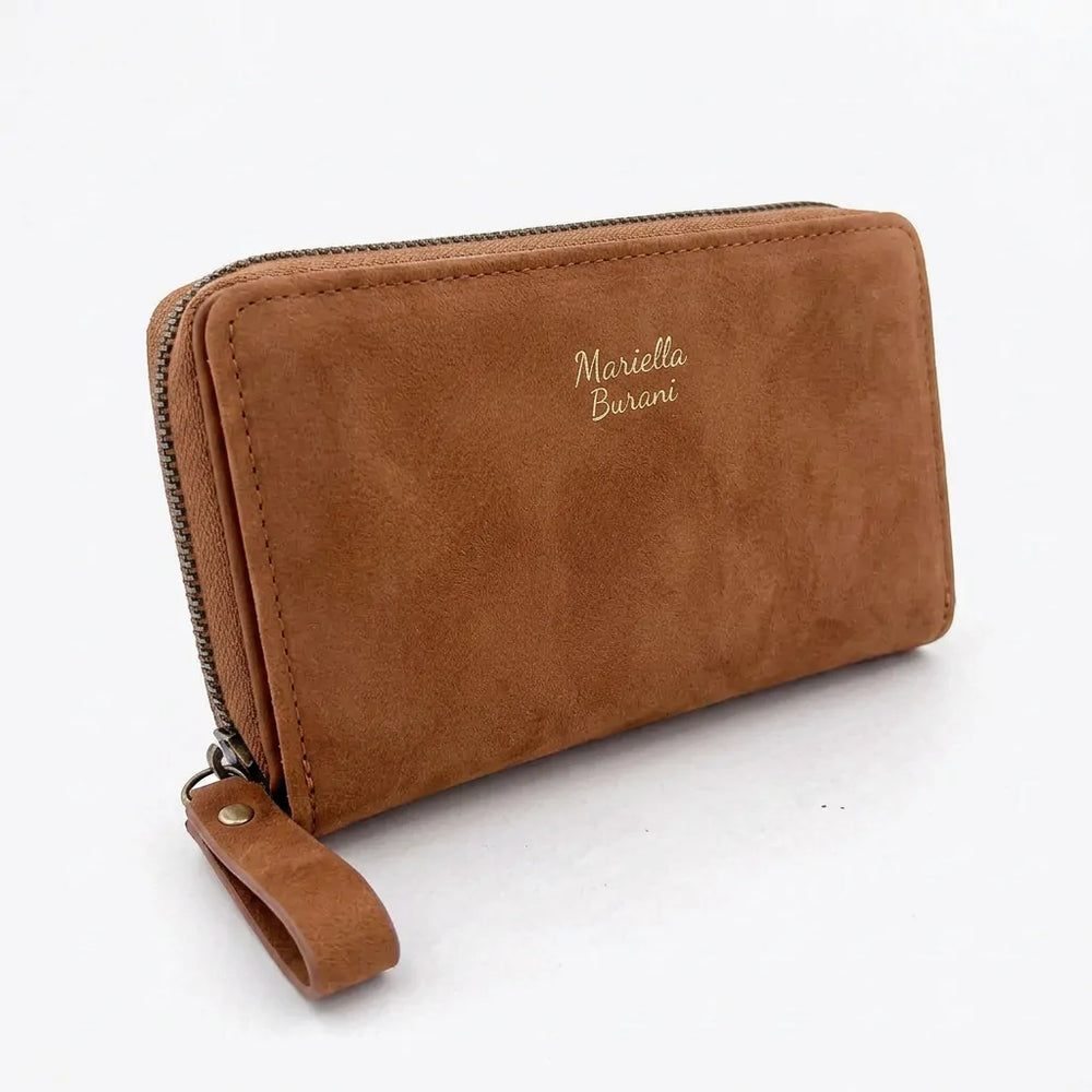 Mariella Burani - portafoglio 1 zip firmato donna con scatola porta carte donna novità simil pelle camoscio scamosciata idea regalo