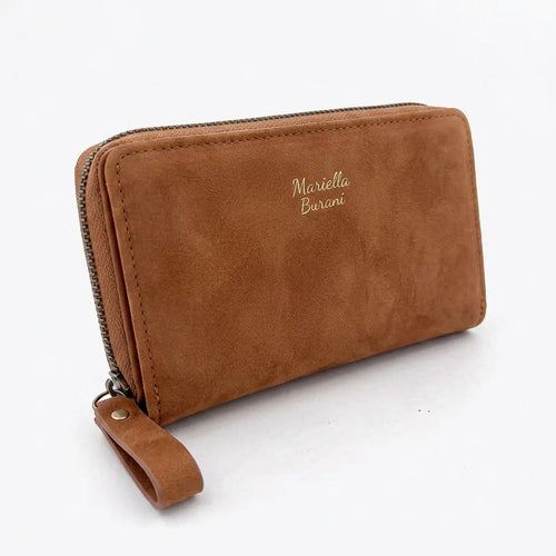 Mariella Burani - portafoglio 1 zip firmato donna con scatola porta carte donna novità simil pelle camoscio scamosciata idea regalo