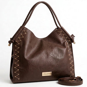 CHARRO - Borsa a Spalla Donna simil Pelle sacco borchie borchiata manici con nodo