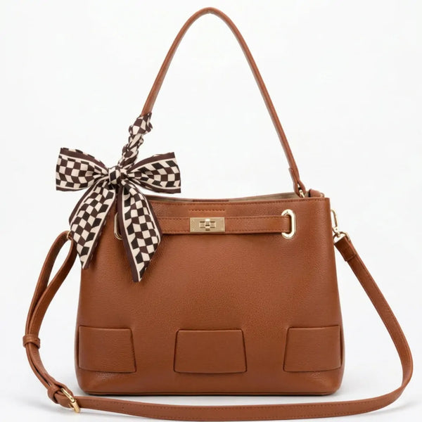 Foulardina - Borsa secchio con foulard Donna Modello Hobo Casual con Dettagli Dorati trapezoidale