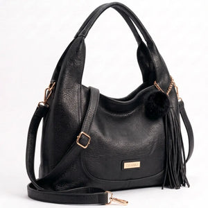 CHARRO - Borsa a Spalla Donna simil Pelle sacco con pon pon con tracolla capiente