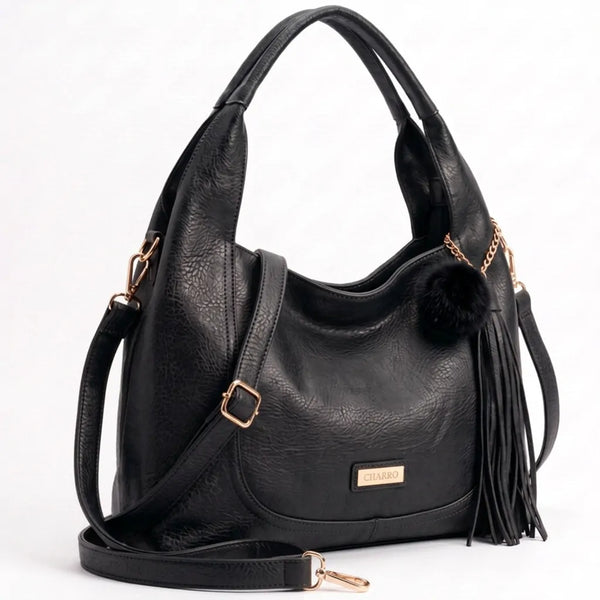 CHARRO - Borsa a Spalla Donna simil Pelle sacco con pon pon con tracolla capiente