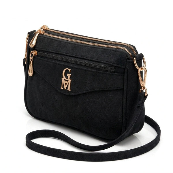 La Gaia - Borsa borsetta donna a tracolla firmata gyoiamea nuova 4 tasche zip effetto scamosciato camoscio simil pelle