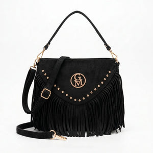 Corrida - Borsa piccola borsetta frange piccola unica tinta simil pelle camoscio scamosciata frange