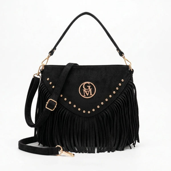 Corrida - Borsa piccola borsetta frange piccola unica tinta simil pelle camoscio scamosciata frange