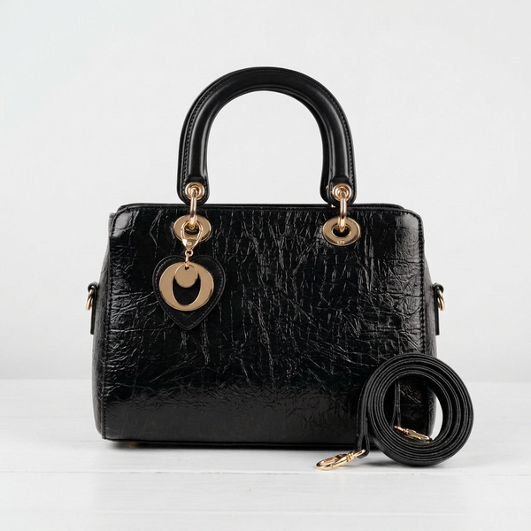 Dudlin - Borsa Donna bauletto borsetta bag Casual rigido simil pelle squamata lucida
