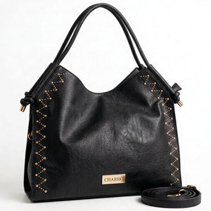 CHARRO - Borsa a Spalla Donna simil Pelle sacco borchie borchiata manici con nodo