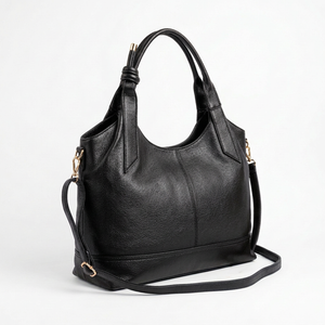 Borsa donna arrotondata con manici intrecciati e tracolla con nodo