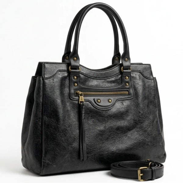 Tommasini - Borsa a bauletto biker cerniera ciondolo donna elegante rigida vintage