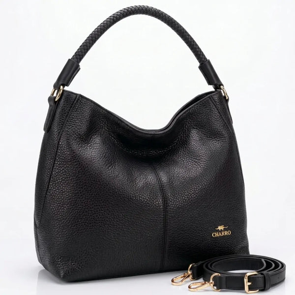 CHARRO - Borsa a Spalla Donna Beige in Pelle Morbida Borsa Hobo Grande con Tracolla monomanico