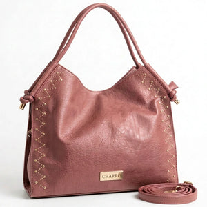 CHARRO - Borsa a Spalla Donna simil Pelle sacco borchie borchiata manici con nodo