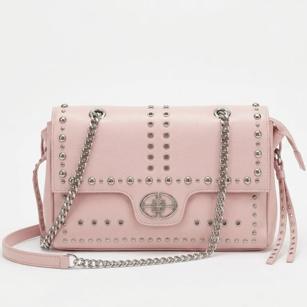L'Ammucciata -Borsa borsetta pattina borchie sportiva Tracolla in simil pelle venata catena borchiata sportiva