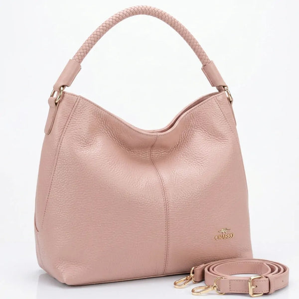CHARRO - Borsa a Spalla Donna Beige in Pelle Morbida Borsa Hobo Grande con Tracolla monomanico