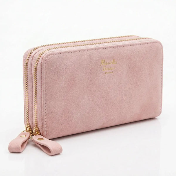Mariella Burani  - portafoglio 2 zip cerniere firmato donna con scatola porta carte donna novità simil camoscio scamosciata pelle idea regalo