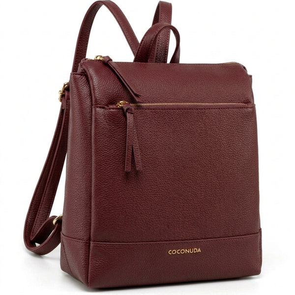 COCONUDA - zaino eco pelle venata donna cuoio casual vintage multi tasche capiente cartella