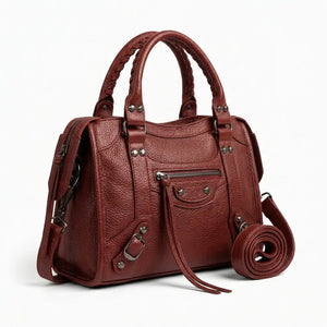 Borsa borsetta a bauletto biker zip borchie ciondolo donna sportiva rigida