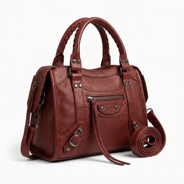 Borsa borsetta a bauletto biker zip borchie ciondolo donna sportiva rigida