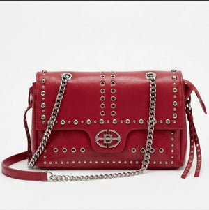 L'Ammucciata -Borsa borsetta pattina borchie sportiva Tracolla in simil pelle venata catena borchiata sportiva