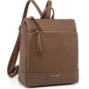 COCONUDA - zaino eco pelle venata donna cuoio casual vintage multi tasche capiente cartella