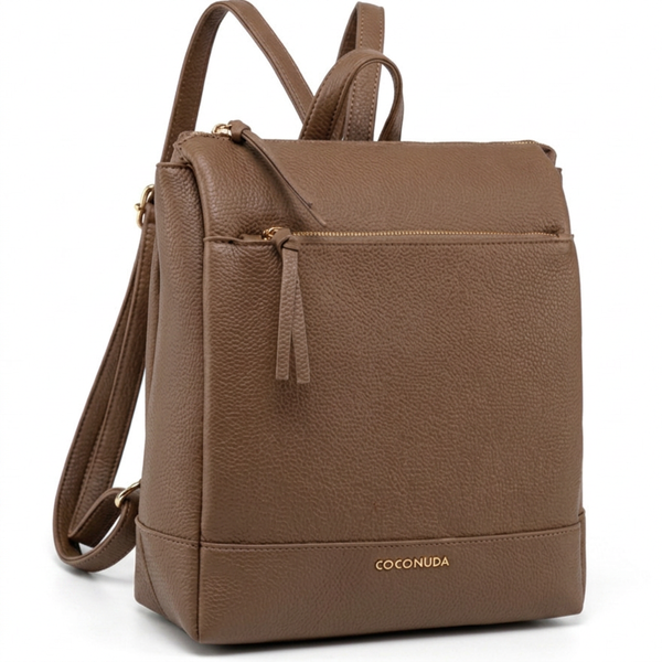 COCONUDA - zaino eco pelle venata donna cuoio casual vintage multi tasche capiente cartella