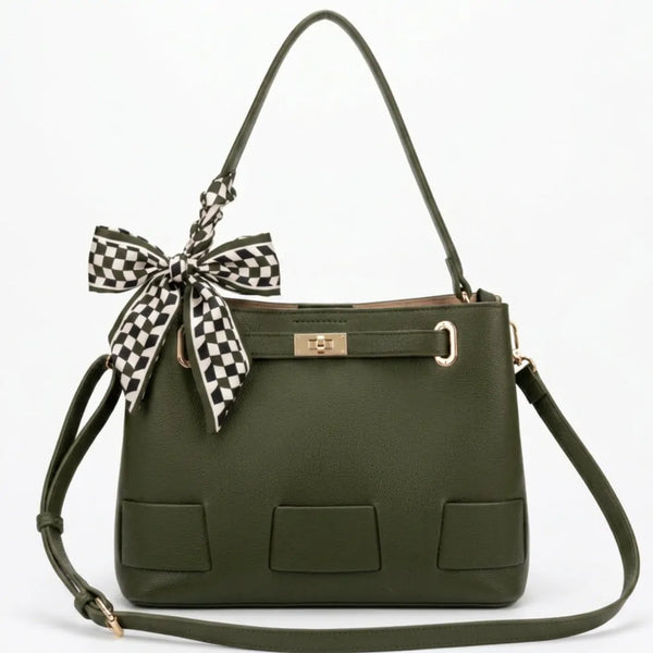 Foulardina - Borsa secchio con foulard Donna Modello Hobo Casual con Dettagli Dorati trapezoidale