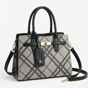 Dudlin - Borsa Donna bauletto borsetta bag Casual rigido simil pelle fantasia tartan scozzese