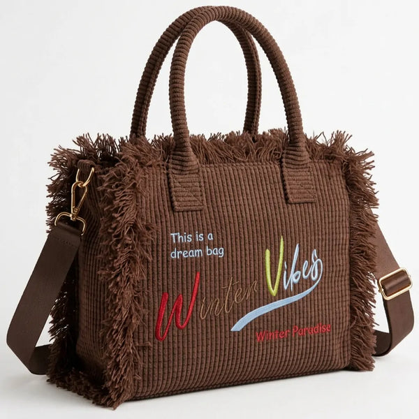 La Minerva velluto  - Borsa bauletto morbido tessuto effetto velluto trapuntato scritta WINTER VIBES
