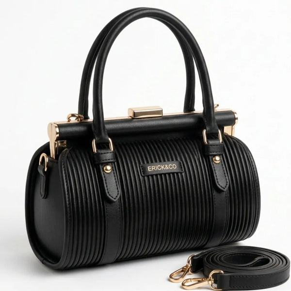 Erick&Co - Borsa Donna bauletto borsetta bag Casual rigido simil pelle plissettata trapuntata