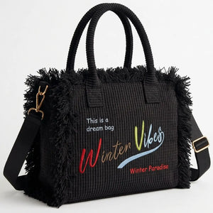 La Minerva velluto  - Borsa bauletto morbido tessuto effetto velluto trapuntato scritta WINTER VIBES