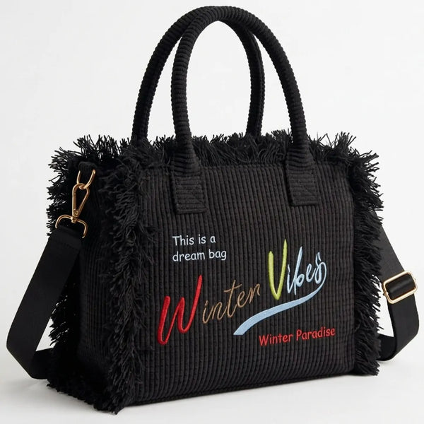 La Minerva velluto  - Borsa bauletto morbido tessuto effetto velluto trapuntato scritta WINTER VIBES