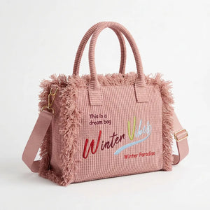 La Minerva velluto  - Borsa bauletto morbido tessuto effetto velluto trapuntato scritta WINTER VIBES