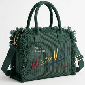 La Minerva velluto  - Borsa bauletto morbido tessuto effetto velluto trapuntato scritta WINTER VIBES