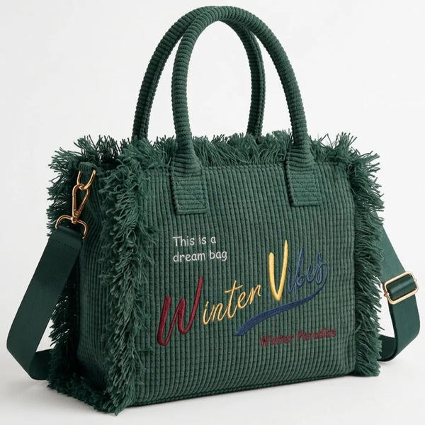 La Minerva velluto  - Borsa bauletto morbido tessuto effetto velluto trapuntato scritta WINTER VIBES