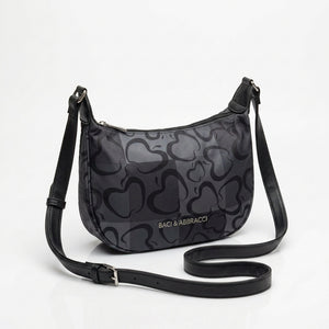 Borsa firmata Baci&Abbracci tracolla mezzaluna multitasche fantasia logo impermeabile zip