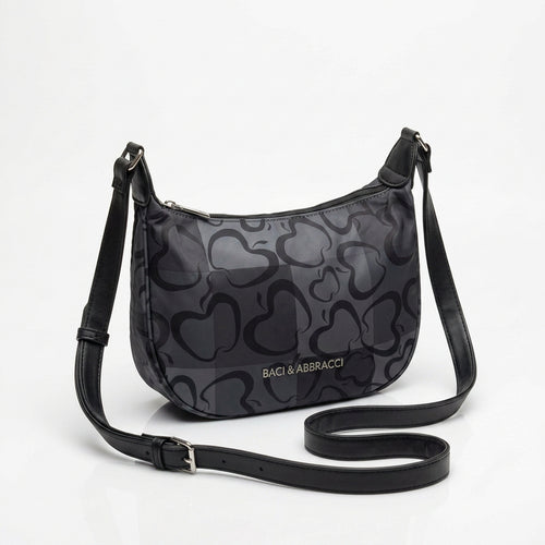 Borsa firmata Baci&Abbracci tracolla mezzaluna multitasche fantasia logo impermeabile zip