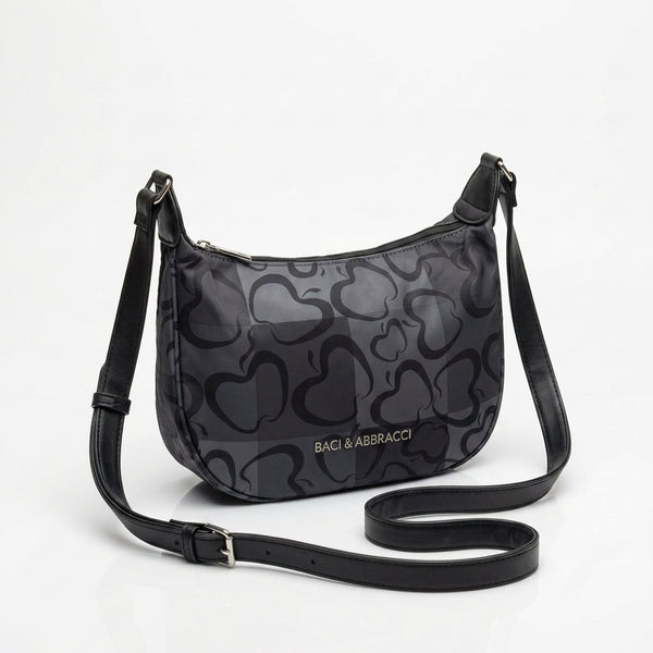 Borsa firmata Baci&Abbracci tracolla mezzaluna multitasche fantasia logo impermeabile zip