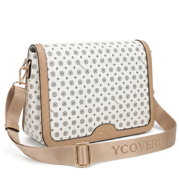 YYcoveri - Borsa firmata zip cerniere logata tracolla donna logo zip tracolla fantasia multi tasche platta