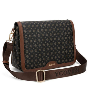 YYcoveri - Borsa firmata zip cerniere logata tracolla donna logo zip tracolla fantasia multi tasche platta