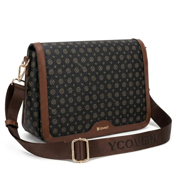 YYcoveri - Borsa firmata zip cerniere logata tracolla donna logo zip tracolla fantasia multi tasche platta
