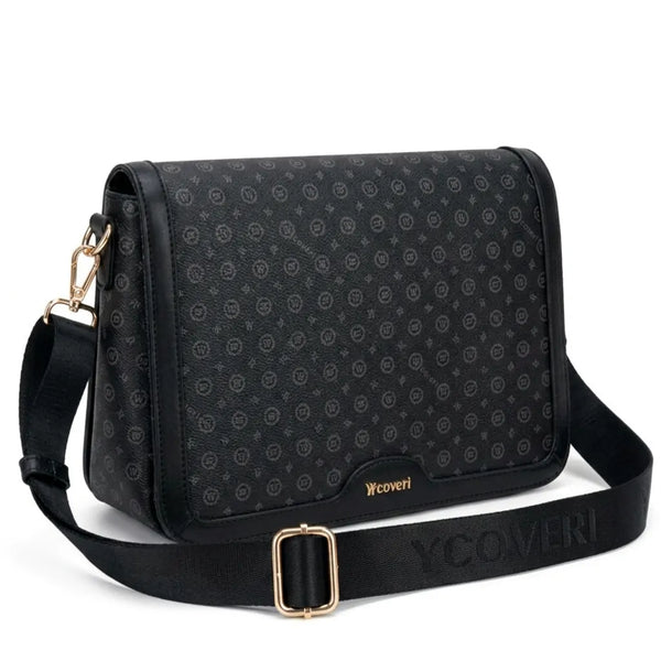 YYcoveri - Borsa firmata zip cerniere logata tracolla donna logo zip tracolla fantasia multi tasche platta