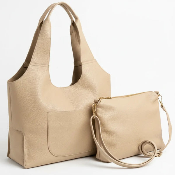 La Duo - borsa 2in1 con borsetta in simil pelle a sacco morbida capiente casual